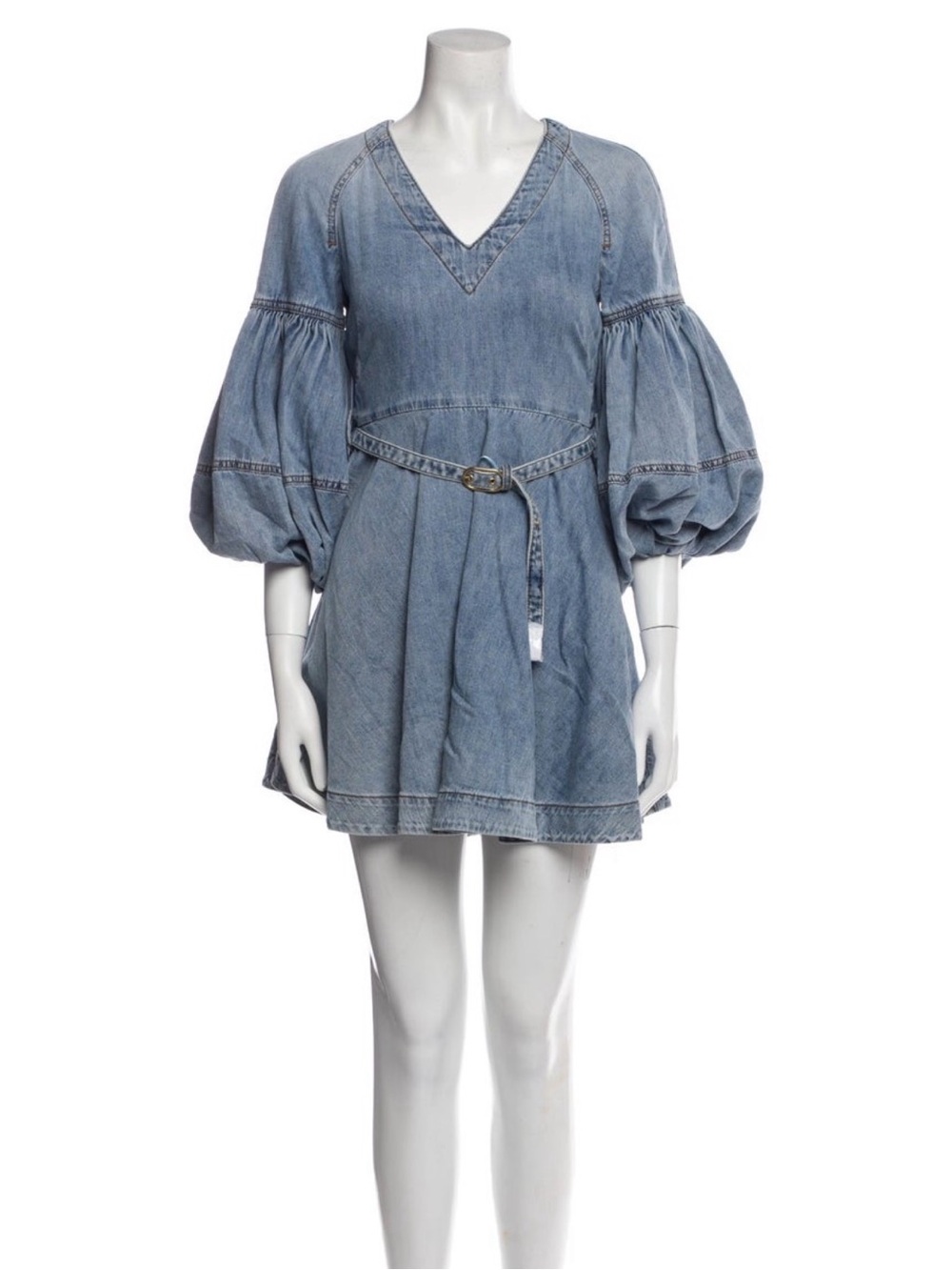 Zimmermann Light Blue Denim Mini Dress with Balloon Sleeves